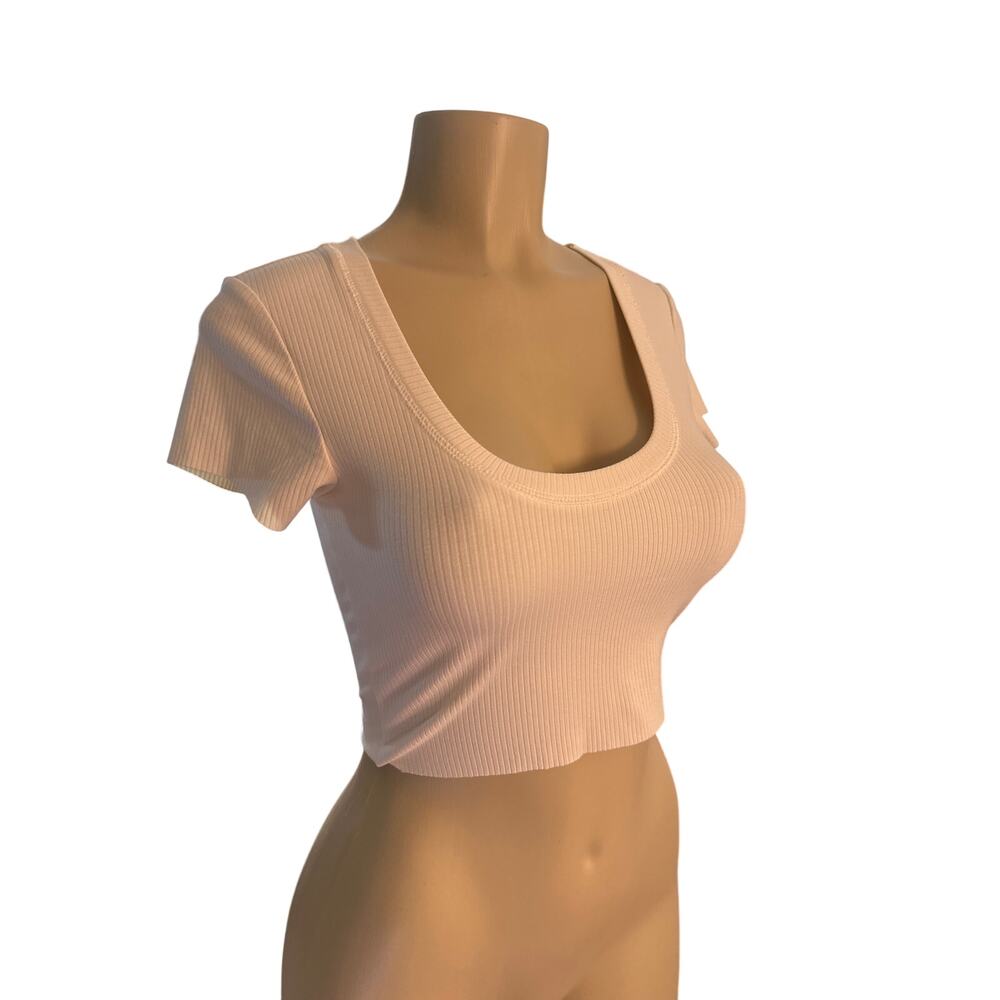 NWT Women M Nordstrom Florence by Mills Ribbed Cropped Tee T-Shirt Top Crea